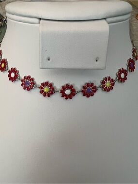 Paparazzi Red Floral Enamel Choker Necklace - Women Jewelry